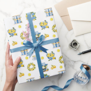 Papel De Presente Padrão mediterrânico de limão de Verão