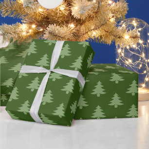 Papel De Presente Padrão Minimalista de Árvore Verde de Natal