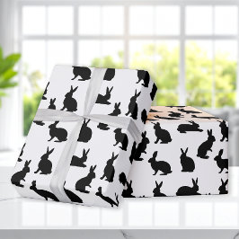 Papel De Presente Padrão Minimalista de Coelho de Páscoa Preto e Bra