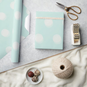 Papel De Presente Padrão Minimalista de Pontos de Bokeh Preto/Hortel