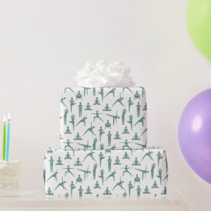 Papel De Presente Padrão Minimalista de Poses de Yoga Zen em Verde S