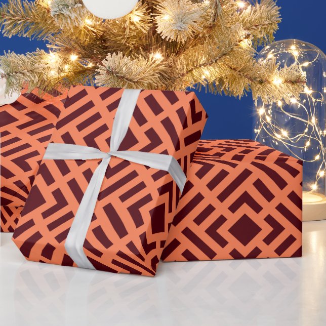 Papel De Presente Padrão Mínimo Castanho Laranja Cubo (Feriados)