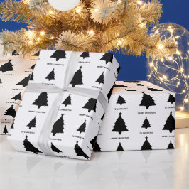Papel De Presente Padrão Mínimo De Árvore De Natal Preto E Branco