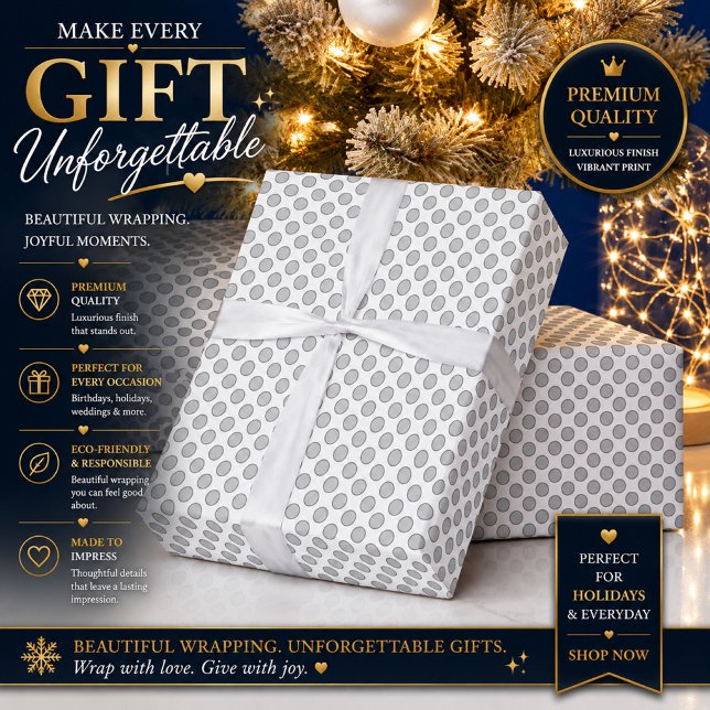 Papel De Presente Padrão Minimo de Bolinhas Cinzas (Criador carregado)
