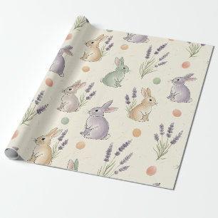 Papel De Presente Padrão Mínimo de Coelhinho da Páscoa em Pastel par