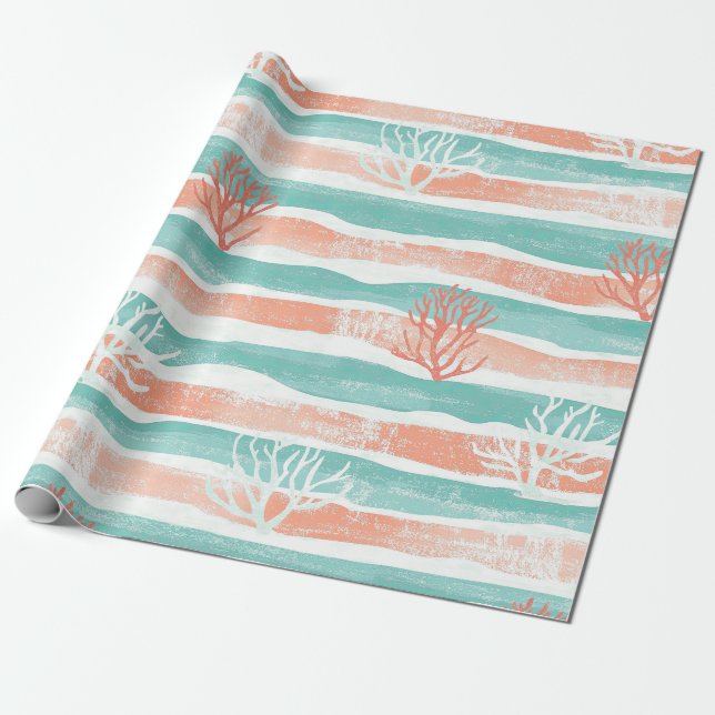 Papel De Presente Padrão Mínimo de Coral Costeiro (Desenrolado)