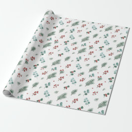 Papel De Presente Padrão Mínimo de Natal, Pinheiro & Frutas
