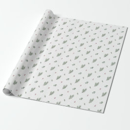 Papel De Presente Padrão Mínimo de Natal, Pinheiro, Frutas