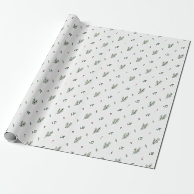 Papel De Presente Padrão Mínimo de Natal, Pinheiro, Frutas (Desenrolado)