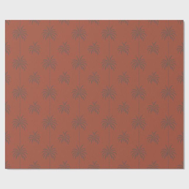 Papel De Presente Padrão Mínimo de Palmeira Tropical em Terracota  (Aberto)