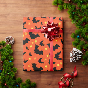 Papel De Presente Padrão Mínimo Negro Laranja Halloween