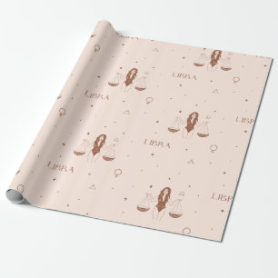 Papel De Presente Padrão Místico do Zodíaco de Libra em Rosa e Marro
