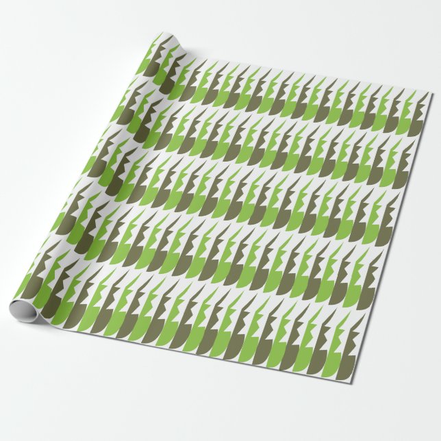 Papel De Presente Padrão Moderno Abstrato Verde Cinza (Desenrolado)