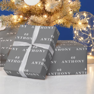 Papel De Presente Padrão Moderno da Cinza do Nome da Parte aniversár