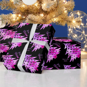 Papel De Presente Padrão moderno de árvore de Natal preto e rosa
