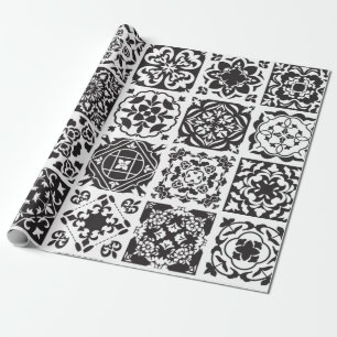 Papel De Presente Padrão moderno de Azulejo geométrico preto e bra