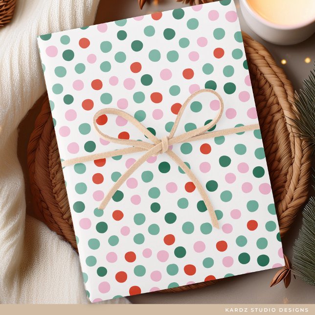 Papel De Presente Padrão Moderno de Bolinhas Festivas de Natal (Christmas gift wrapping paper rolls, choose length and paper finish.)