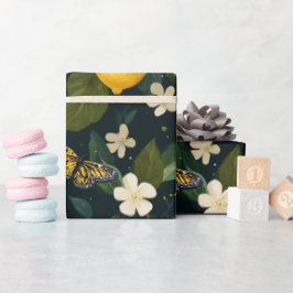 Papel De Presente Padrão Moderno de Borboleta Floral de Limão Cítric