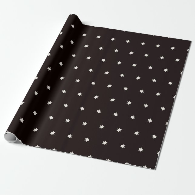 Papel De Presente Padrão Moderno de Estrelas de Natal Preto e Branco (Desenrolado)