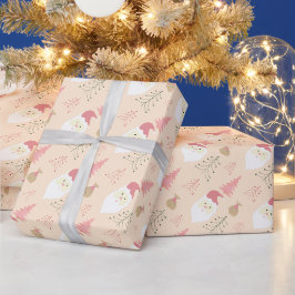 Papel De Presente Padrão Moderno de Férias do Papai Noel Rosa Fofo