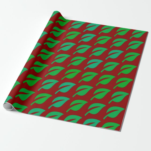 Papel De Presente Padrão Moderno de Folha Verde (Desenrolado)
