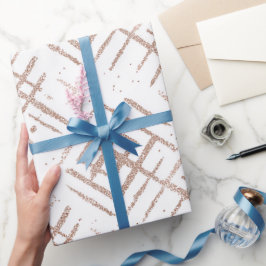 Papel De Presente Padrão Moderno de Glitter Fino em Rosa Dourado Min