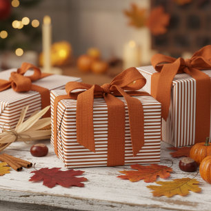 Papel De Presente Padrão Moderno de Laranja Queimado e Listras Branc