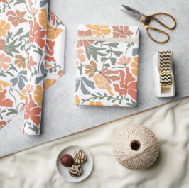 Papel De Presente Padrão moderno de Meio século Floral e Aves