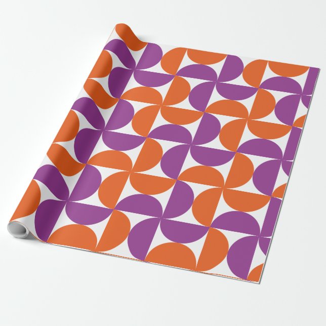 Papel De Presente Padrão Moderno de Meio século Laranja e Roxo (Desenrolado)