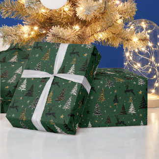 Papel De Presente Padrão Moderno de Natal de Rena da Floresta