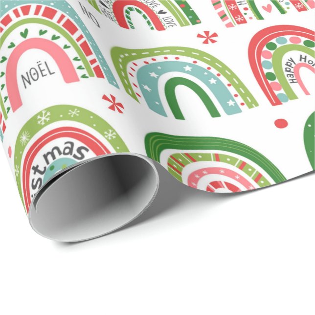 Papel De Presente Padrão Moderno de Natal Festivo Arco-íris (Ponta do rolo)