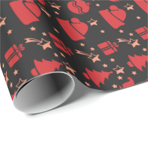 Papel De Presente Padrão Moderno de Natal Vermelho Preto Fofo