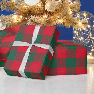 Papel De Presente Padrão Moderno de Natal Xadrez Búfalo Vermelho Ver