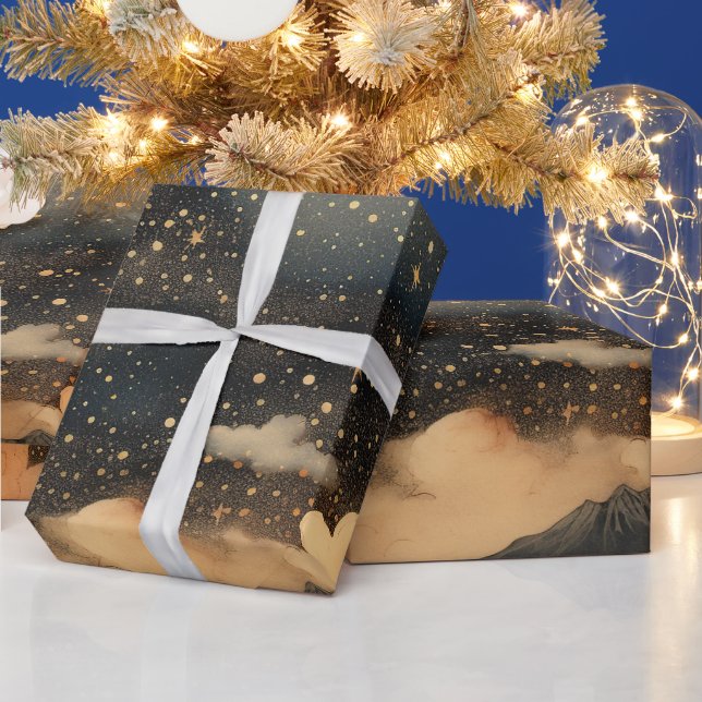 Papel De Presente Padrão Moderno de Noite Estrelada Sem Olhos (Feriados)