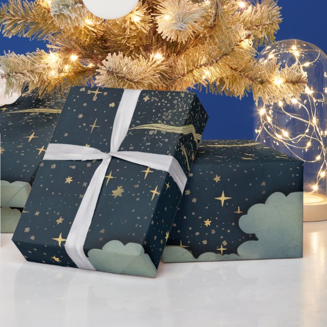 Papel De Presente Padrão Moderno de Noite Estrelada Sem Olhos (Feriados)