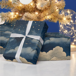 Papel De Presente Padrão Moderno de Noite Estrelada Sem Olhos