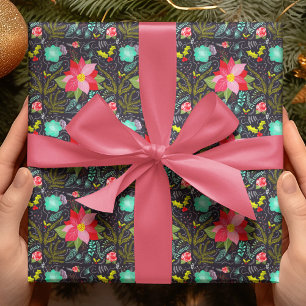 Papel De Presente Padrão moderno de Poinsettia de Natal