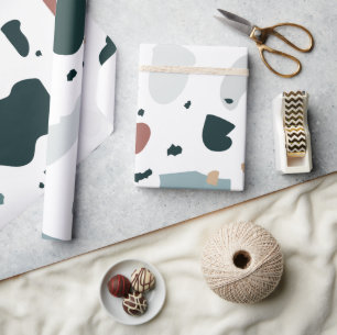 Papel De Presente Padrão Moderno de Terrazzo – Mar Abstrato de Meado