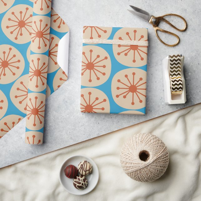 Papel De Presente Padrão Moderno do Meio século de Retro de Pontos A (Artesanato)