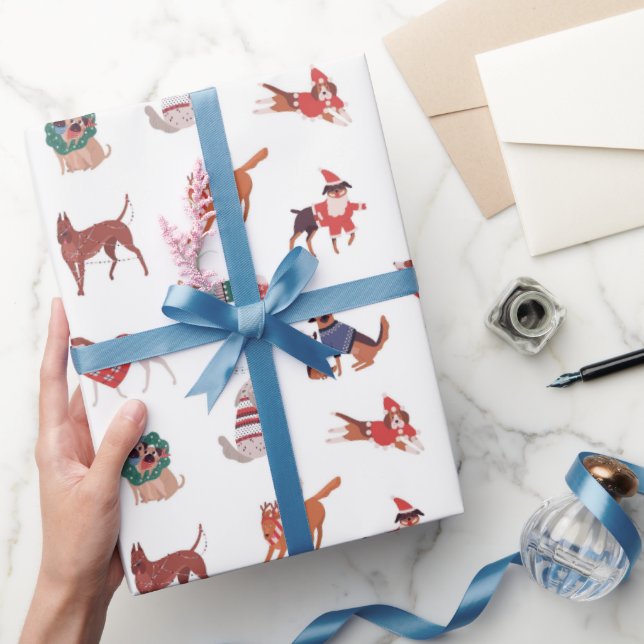 Papel De Presente Padrão moderno dos cães de Natal (Presentear)