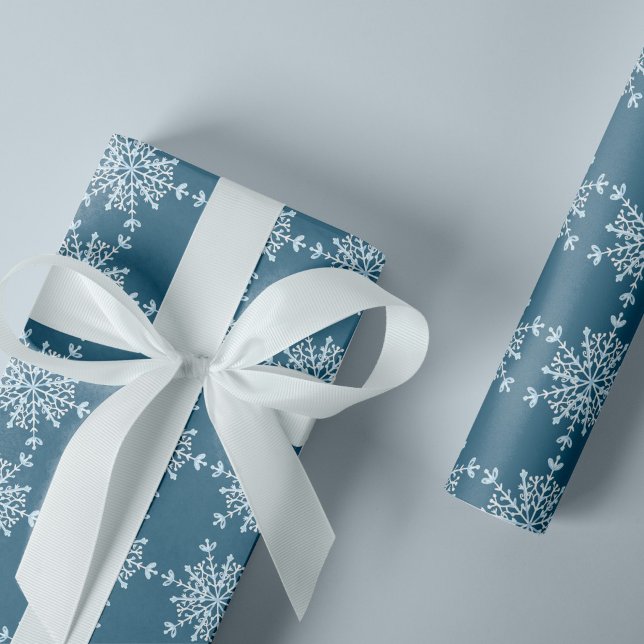 Papel De Presente Padrão moderno elegante de flocos de neve azul (Criador carregado)