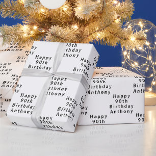 Papel De Presente Padrão Moderno Preto do Nome da Festa de aniversár