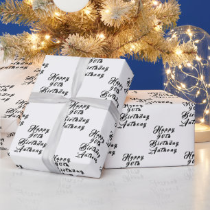 Papel De Presente Padrão Moderno Preto do Nome da Festa de aniversár