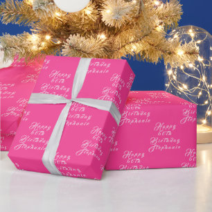 Papel De Presente Padrão moderno rosa-quente do nome da Festa de ani
