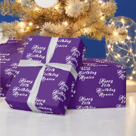 Papel De Presente Padrão Moderno Roxo do Nome da Festa de aniversári