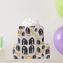 Papel De Presente Padrão Monkey Chimpanzee & Banana