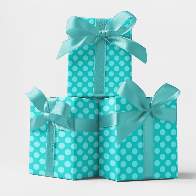 Papel De Presente Padrão Monocromático de Bolinhas Azul Caribenho (Caribbean Blue Monochromatic Polka Dot Pattern Wrapping Paper)