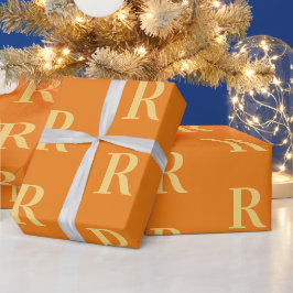 Papel De Presente Padrão Monograma Simples Laranja