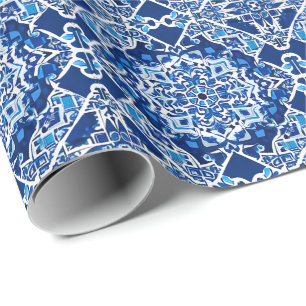 Papel De Presente Padrão mosaico em Indigo e Cobalto Azul