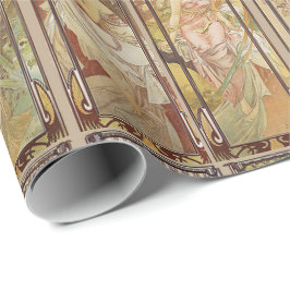 Papel De Presente Padrão Mucha Art Nouveau Antigo Tempos do Dia